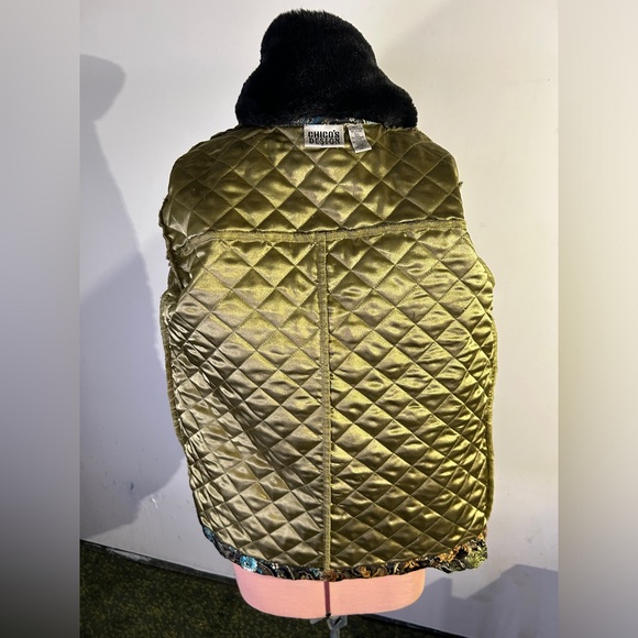 Vintage Chico Designs quilted fur collar rainbow floral brocade jacket size S - Picture 10 of 11